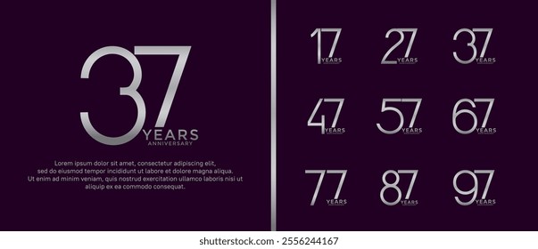 set of anniversary logo silver color on dark purple background for celebration moment