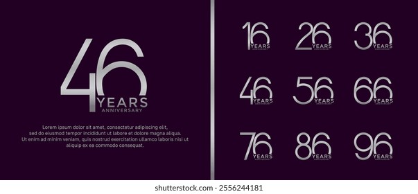 set of anniversary logo silver color on dark purple background for celebration moment