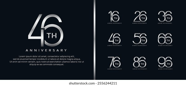 set of anniversary logo silver color on black background for celebration moment