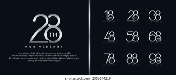 set of anniversary logo silver color on black background for celebration moment