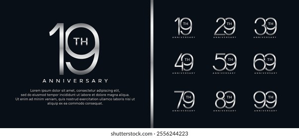 set of anniversary logo silver color on black background for celebration moment