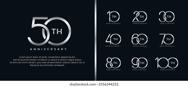 set of anniversary logo silver color on black background for celebration moment