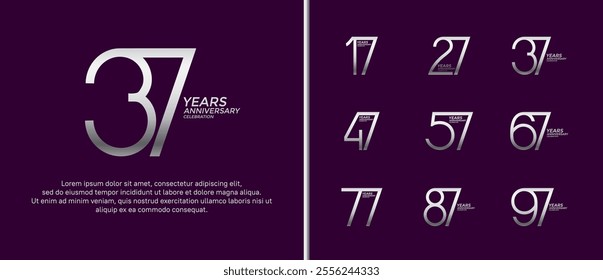 set of anniversary logo silver color on purple background for celebration moment