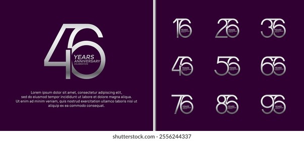 set of anniversary logo silver color on purple background for celebration moment