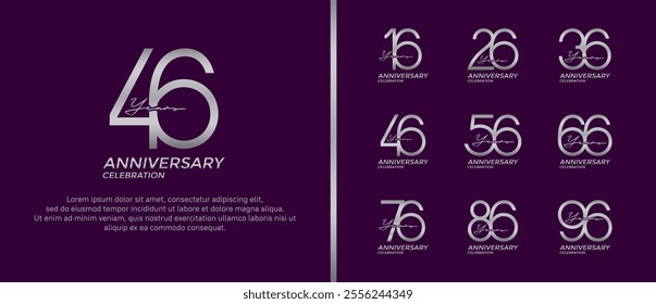 set of anniversary logo silver color on purple background for celebration moment