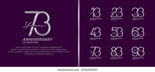 set of anniversary logo silver color on purple background for celebration moment