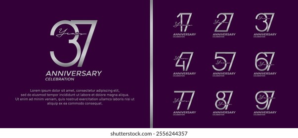 set of anniversary logo silver color on purple background for celebration moment