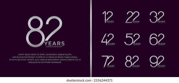 set of anniversary logo silver color on dark purple background for celebration moment