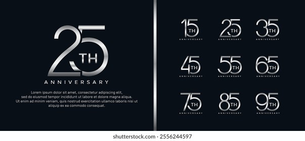 set of anniversary logo silver color on black background for celebration moment