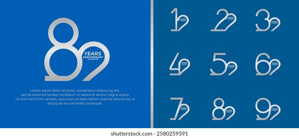 set of anniversary logo silver color on blue background for celebration moment