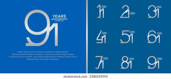 set of anniversary logo silver color on blue background for celebration moment