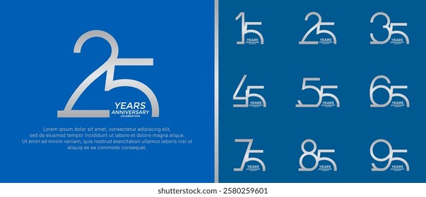 set of anniversary logo silver color on blue background for celebration moment