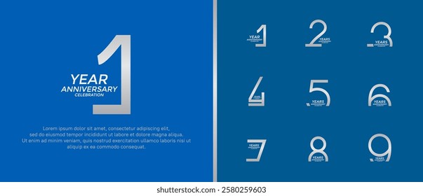 set of anniversary logo silver color on blue background for celebration moment