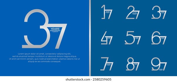set of anniversary logo silver color on blue background for celebration moment