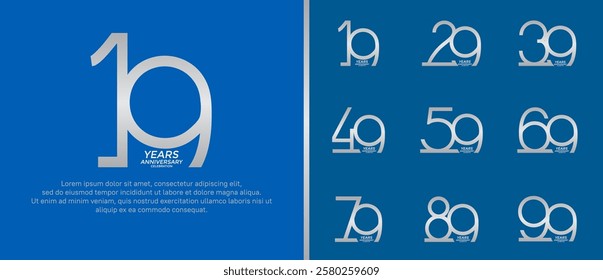 set of anniversary logo silver color on blue background for celebration moment