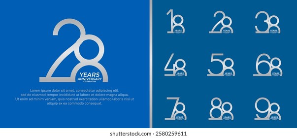 set of anniversary logo silver color on blue background for celebration moment