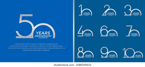 set of anniversary logo silver color on blue background for celebration moment