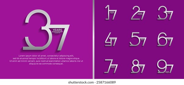 set of anniversary logo silver color on purple background for celebration moment