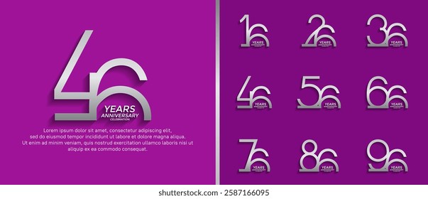 set of anniversary logo silver color on purple background for celebration moment