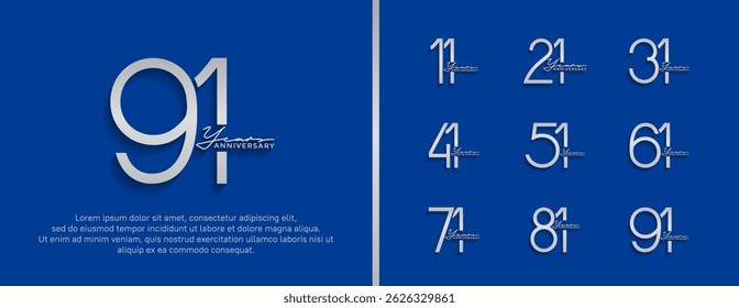 set of anniversary logo silver color on blue background for celebration moment
