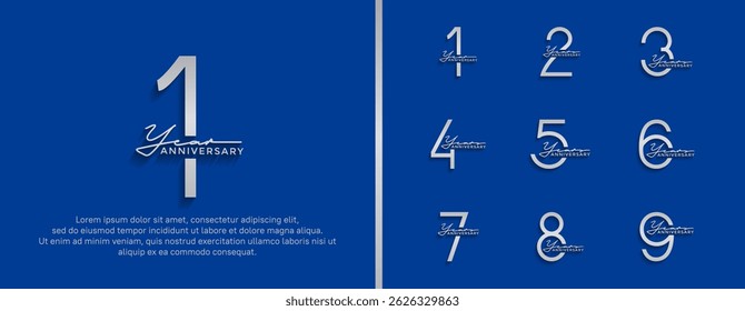 set of anniversary logo silver color on blue background for celebration moment