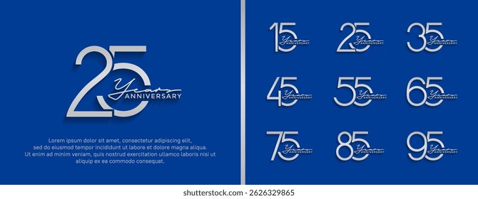 set of anniversary logo silver color on blue background for celebration moment
