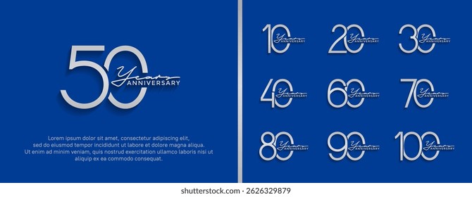 set of anniversary logo silver color on blue background for celebration moment