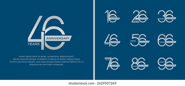set of anniversary logo silver color and ribbon on blue background for celebration moment