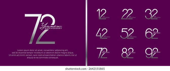 set of anniversary logo silver color on purple background for celebration moment