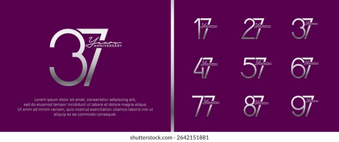 set of anniversary logo silver color on purple background for celebration moment