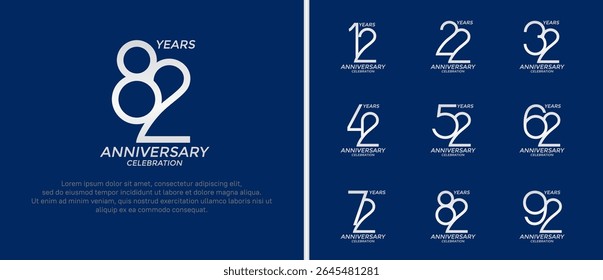 set of anniversary logo silver color on blue background for celebration moment