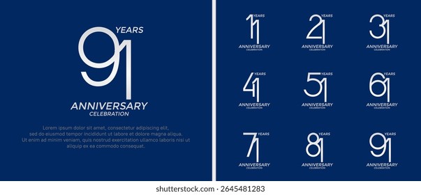 set of anniversary logo silver color on blue background for celebration moment