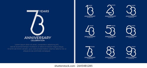 set of anniversary logo silver color on blue background for celebration moment