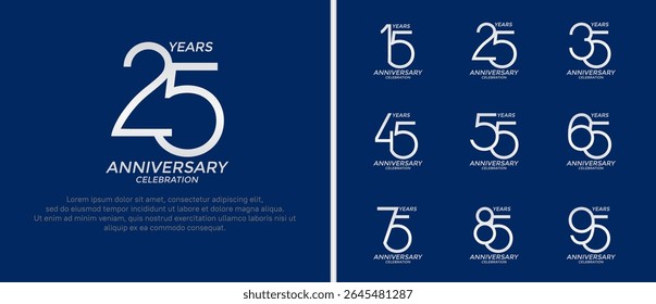 set of anniversary logo silver color on blue background for celebration moment