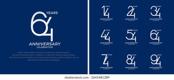 set of anniversary logo silver color on blue background for celebration moment