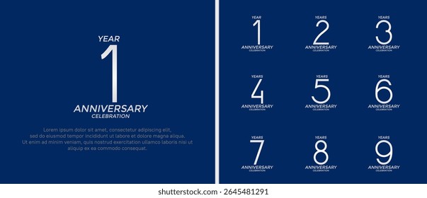 set of anniversary logo silver color on blue background for celebration moment