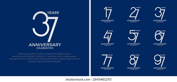 set of anniversary logo silver color on blue background for celebration moment