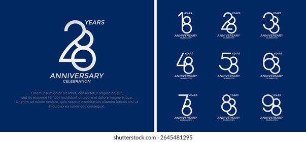 set of anniversary logo silver color on blue background for celebration moment