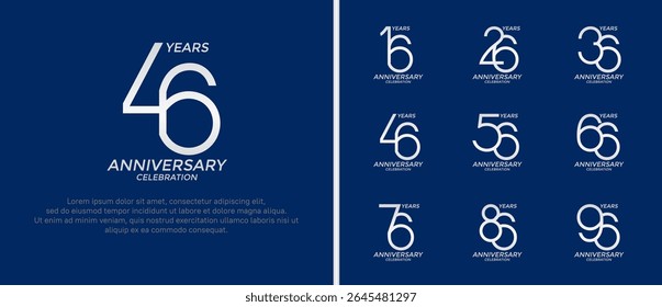 set of anniversary logo silver color on blue background for celebration moment