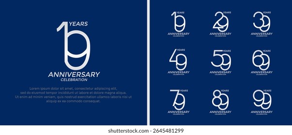set of anniversary logo silver color on blue background for celebration moment