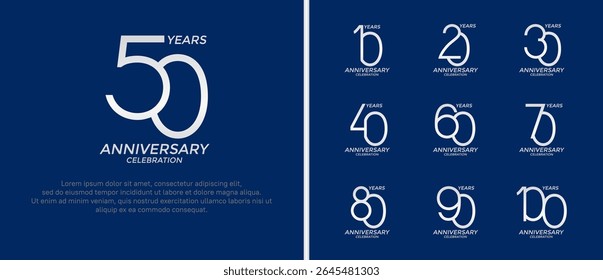 conjunto de cor de prata logotipo de aniversário no fundo azul para o momento de celebração