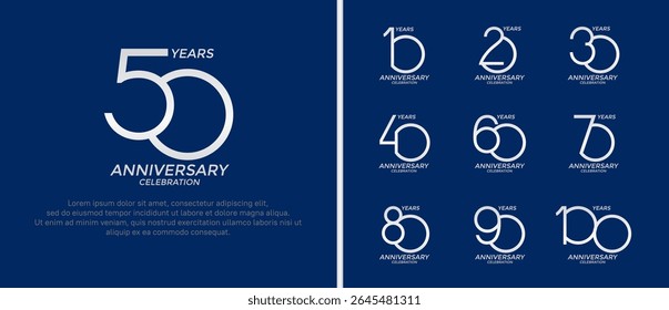 set of anniversary logo silver color on blue background for celebration moment