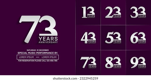 set of anniversary logo with silver number on purple background can be use for celebration