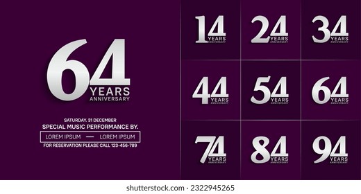 conjunto de logo de aniversario con número de plata sobre fondo morado puede ser usado para celebración