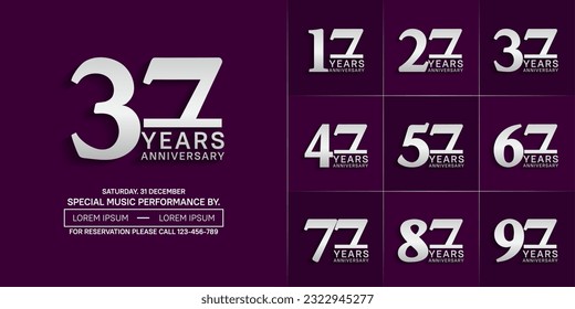conjunto de logo de aniversario con número de plata sobre fondo morado puede ser usado para celebración