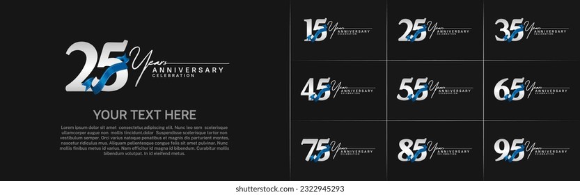 set of anniversary logo with silver number and blue ribbon can be use for celebration svg