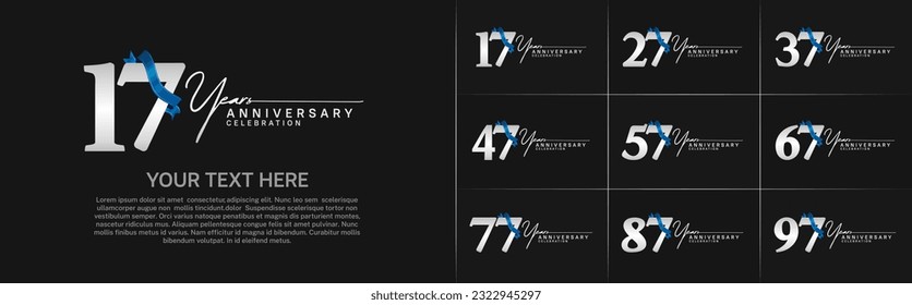 set of anniversary logo with silver number and blue ribbon can be use for celebration