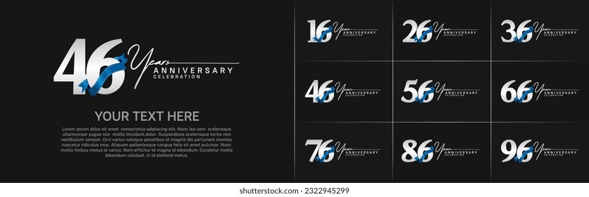 conjunto de logo de aniversario con número de plata y cinta azul puede ser usado para celebración