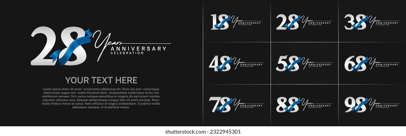 set of anniversary logo with silver number and blue ribbon can be use for celebration