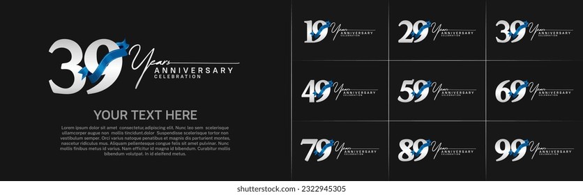 conjunto de logo de aniversario con número de plata y cinta azul puede ser usado para celebración
